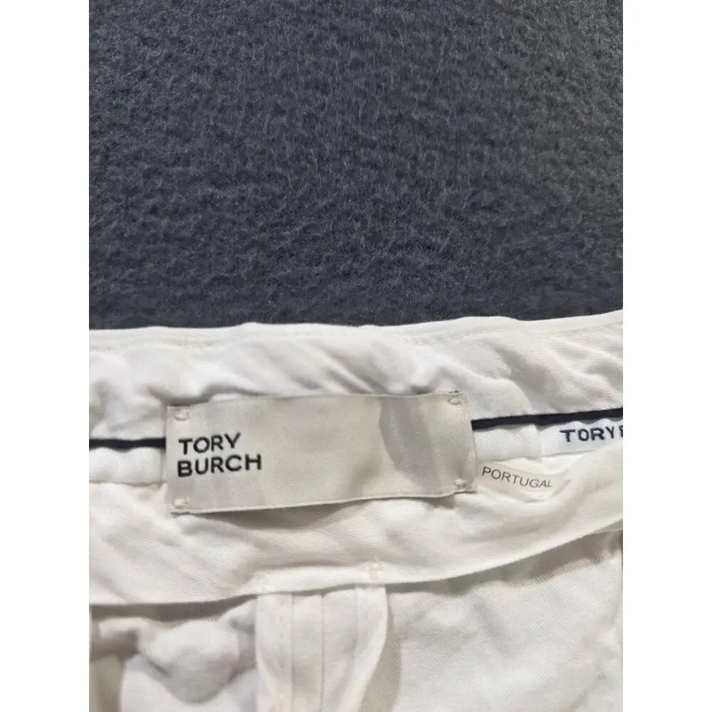 Tory Burch Mid Rise White Cotton Straight Leg Women's Pants Size 14 A010032